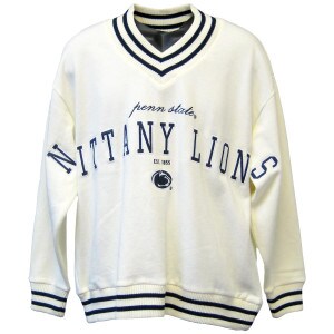 white v-neck sweatshirt with Penn State Nittany Lions, Est. 1855, and Athletic Logo